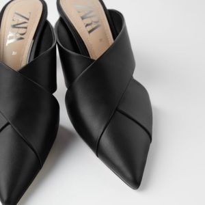 Zara Black leather mules w/transparent heel